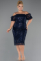 Midi Navy Blue Beaded Plus Size Cocktail Dress ABK2689