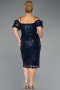 Midi Navy Blue Beaded Plus Size Cocktail Dress ABK2689