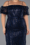 Midi Navy Blue Beaded Plus Size Cocktail Dress ABK2689