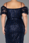 Midi Navy Blue Beaded Plus Size Cocktail Dress ABK2689