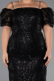 Midi Black Beaded Plus Size Cocktail Dress ABK2689
