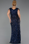 Long Navy Blue Beaded Plus Size Evening Dress ABU6530