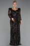 Long Black Beaded Plus Size Evening Dress ABU5388