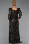 Long Black Beaded Plus Size Evening Dress ABU5388