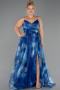 Long Sax Blue Plus Size Prom Dress ABU6586