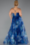 Long Sax Blue Plus Size Prom Dress ABU6586