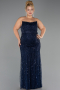 Long Navy Blue Beaded Plus Size Evening Dress ABU6545