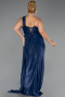 Long Navy Blue Chiffon Plus Size Evening Gown ABU6631