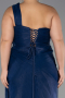 Long Navy Blue Chiffon Plus Size Evening Gown ABU6631