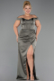 Long Olive Drab Satin Plus Size Evening Gown ABU6577