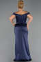 Long Navy Blue Satin Plus Size Evening Gown ABU6577