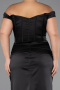 Long Black Satin Plus Size Evening Gown ABU6577