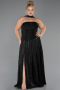 Long Black Chiffon Plus Size Evening Gown ABU5958