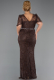 Long Brown Beaded Formal Plus Size Dress ABU6583