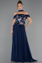 Long Navy Blue Chiffon Plus Size Evening Dress ABU6717