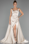 Long Beige Satin Prom Gown ABU6572