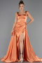 Long Orange Satin Prom Gown ABU6572