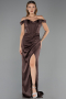 Long Brown Satin Prom Gown ABU6574