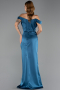 Long Oil Blue Satin Prom Gown ABU6574