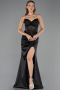 Long Black Satin Evening Dress ABU6616