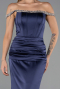 Long Navy Blue Satin Mermaid Prom Dress ABU6608