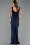 Long Navy Blue Satin Prom Gown ABU5990