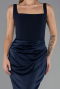 Long Navy Blue Satin Prom Gown ABU5990