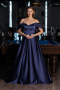 Long Navy Blue Satin Evening Dress ABU6617