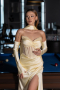 Long Yellow Satin Evening Dress ABU6616