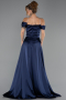 Long Navy Blue Satin Evening Dress ABU6638