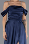 Long Navy Blue Satin Evening Dress ABU6638