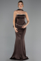 Long Brown Satin Evening Dress ABU6655