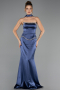 Long Navy Blue Satin Evening Dress ABU6655