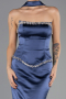 Long Navy Blue Satin Evening Dress ABU6655
