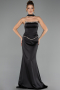 Long Black Satin Evening Dress ABU6655