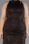 Long Dark Brown Beaded Plus Size Evening Gown ABU5063