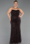Long Brown Beaded Plus Size Evening Dress ABU6545