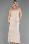 Long Beige Beaded Plus Size Evening Gown ABU6632