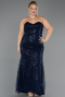 Long Navy Blue Beaded Plus Size Evening Gown ABU6632