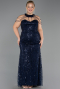 Long Navy Blue Beaded Plus Size Evening Gown ABU6632