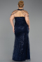 Long Navy Blue Beaded Plus Size Evening Gown ABU6632