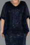 Midi Navy Blue Beaded Plus Size Cocktail Dress ABK2693