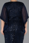 Midi Navy Blue Beaded Plus Size Cocktail Dress ABK2693