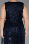 Midi Navy Blue Beaded Plus Size Cocktail Dress ABK2698