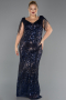 Long Navy Blue Scaly Plus Size Evening Gown ABU6610