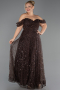 Long Brown Beaded Formal Plus Size Dress ABU6347