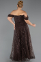 Long Brown Beaded Formal Plus Size Dress ABU6347