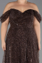 Long Brown Beaded Formal Plus Size Dress ABU6347