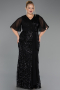 Long Black Scaly Plus Size Evening Gown ABU6373