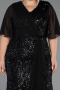 Long Black Scaly Plus Size Evening Gown ABU6373